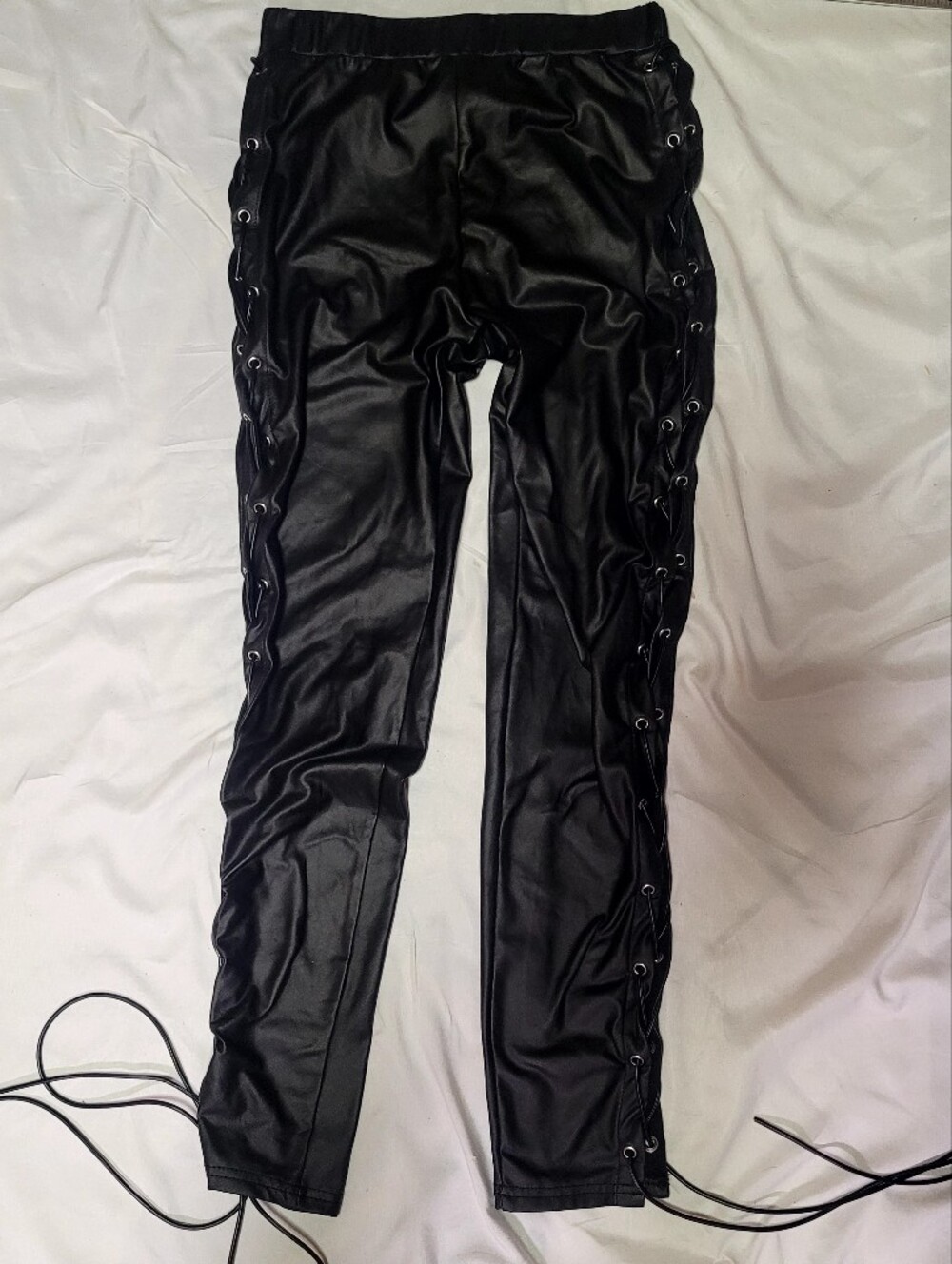 Shein Black Pleather Pants With laces Down The Legs, SIze S